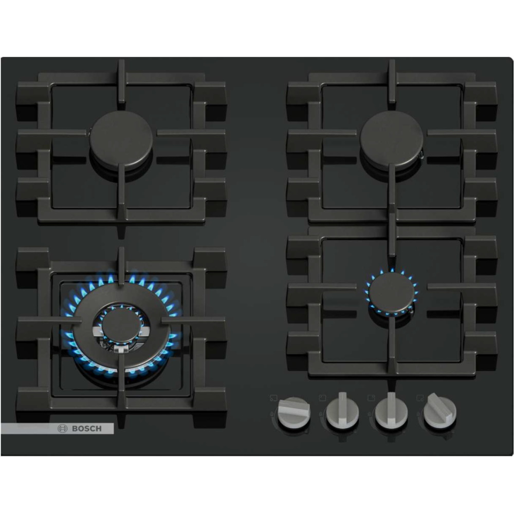 כיריים גז בוש 4 להבות Bosch PNK6B6K40Y גימור זכוכית שחורה