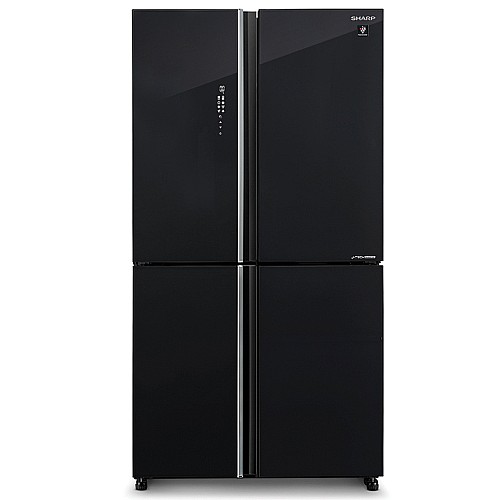 מקרר 4 דלתות זכוכית שחורה מבית SHARP שארפ דגם SJ-8590BK
