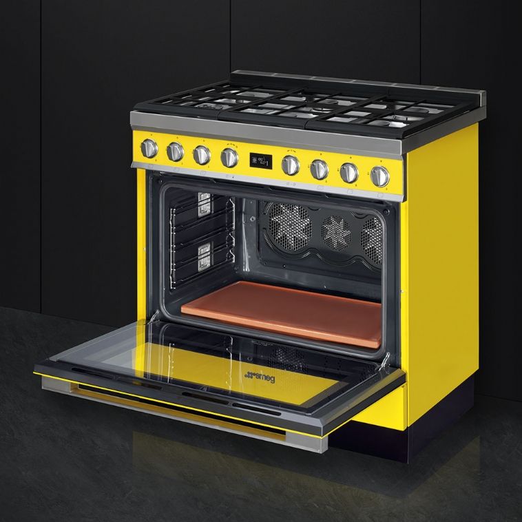תנור משולב כיריים - ניקוי פירוליטי Smeg CPF9GPYW גימור צהוב – תמונה 3