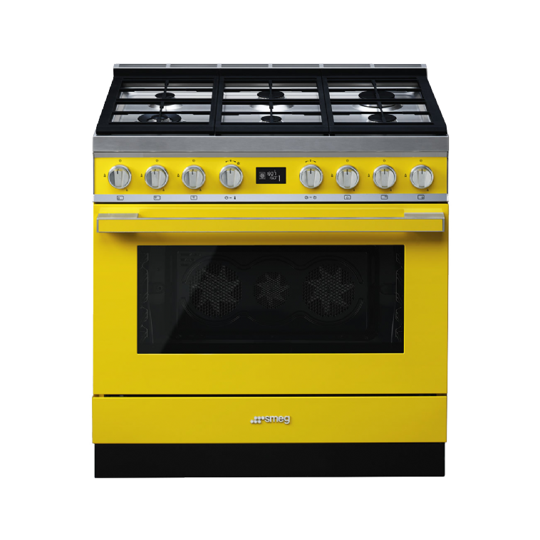 תנור משולב כיריים - ניקוי פירוליטי Smeg CPF9GPYW  גימור צהוב