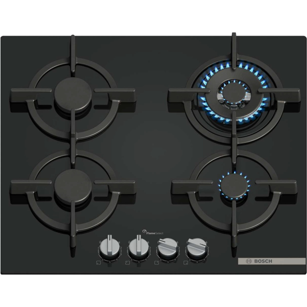 כיריים גז בוש 4 להבות Bosch PPH6A6I10Y גימור זכוכית שחורה